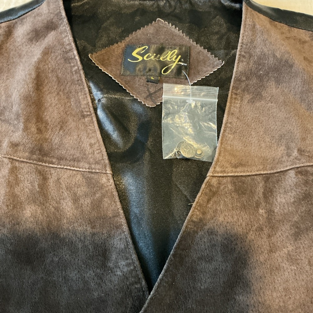 Scully Suede Leather Vest Mens Large Espresso Brown Western Snap Button Lined